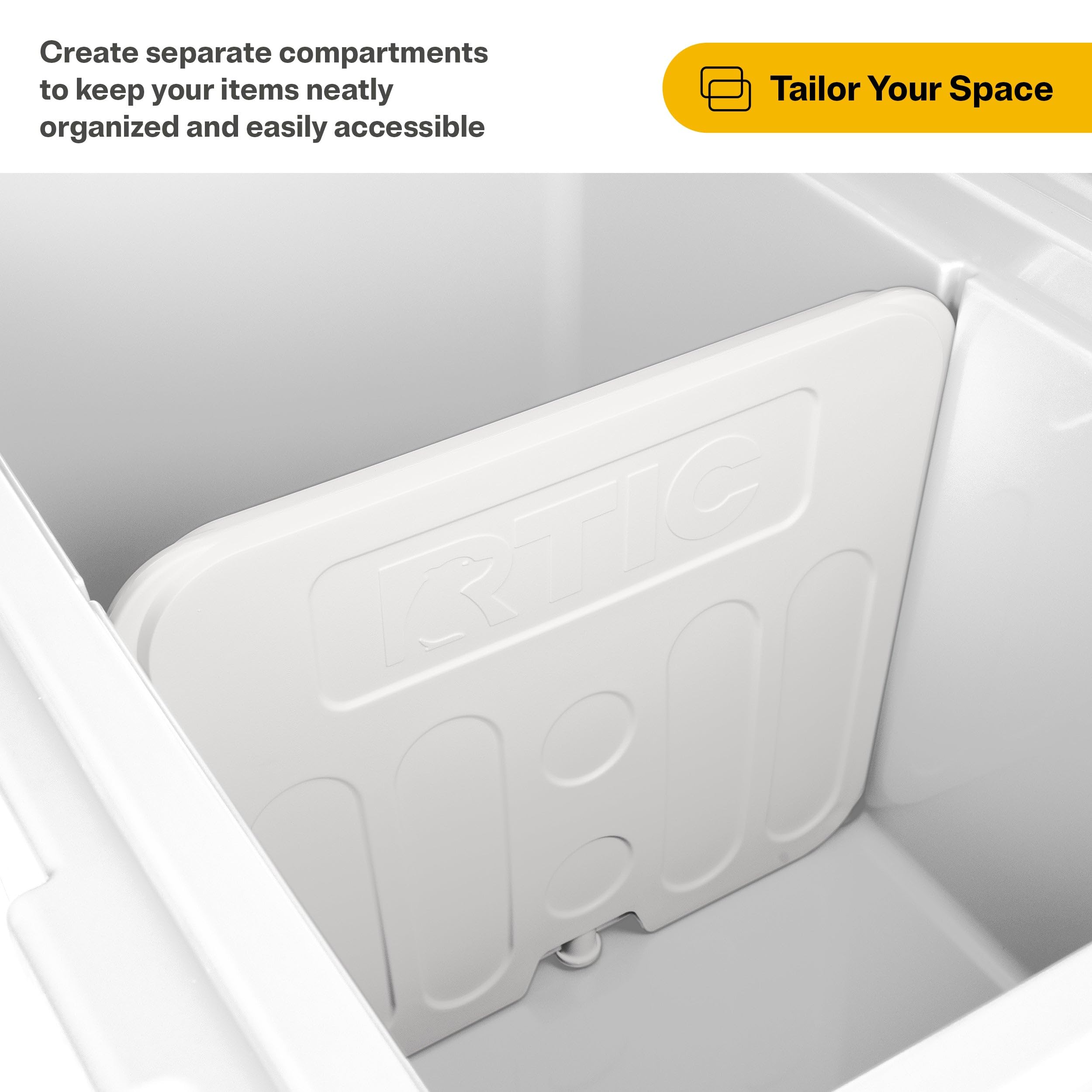 RTIC cooler divider keeps food and drinks organized for quick access.