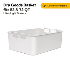 RTIC dry goods basket inside the 72qt cooler keeps items organized for easy access.