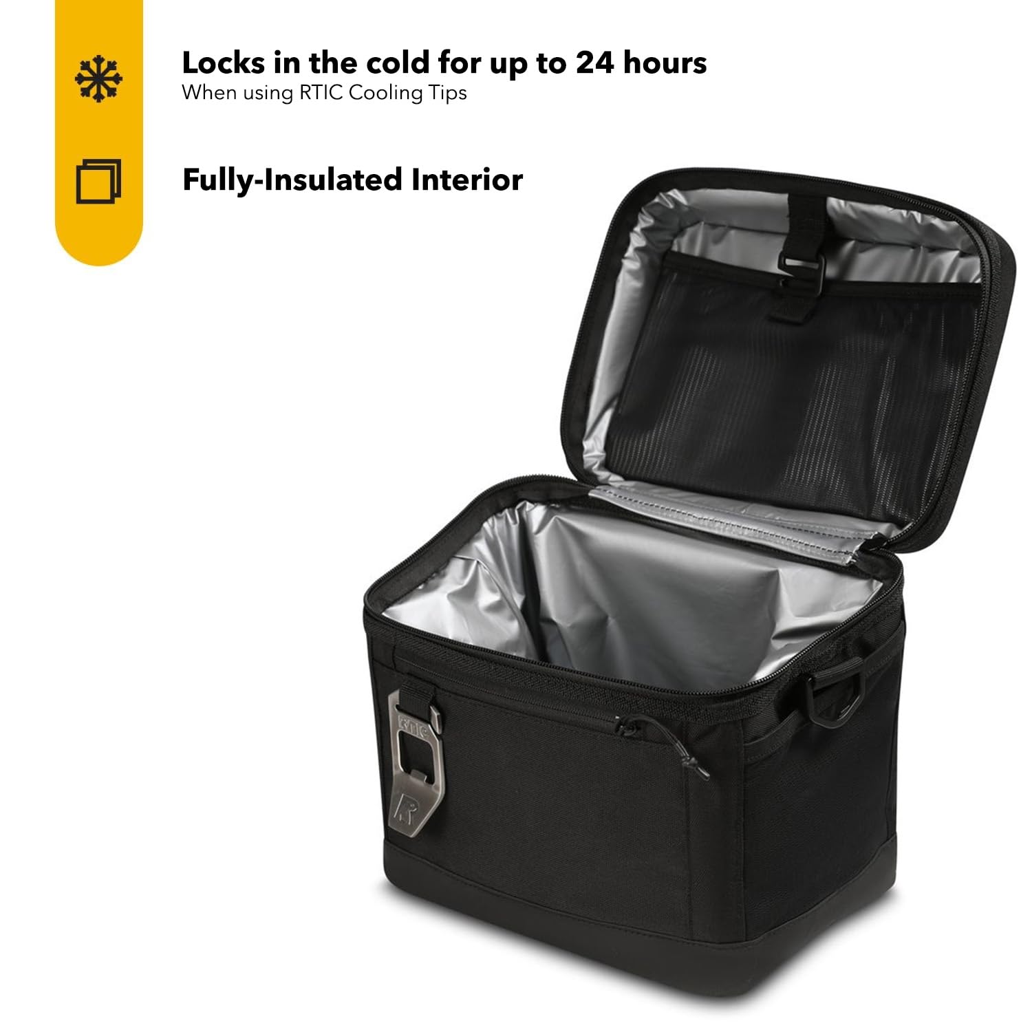 RTIC Everyday 8-Can cooler pocket details showing organized storage for napkins and keys