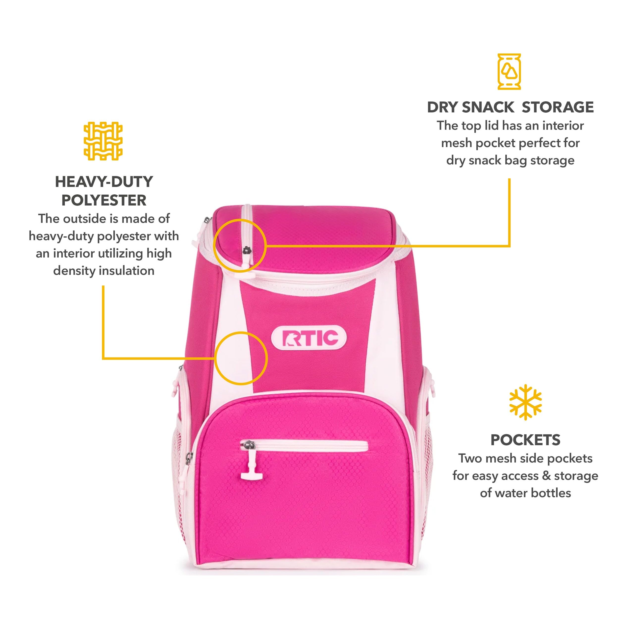 RTIC back panel and straps simplify carrying on camping trips and commutes.