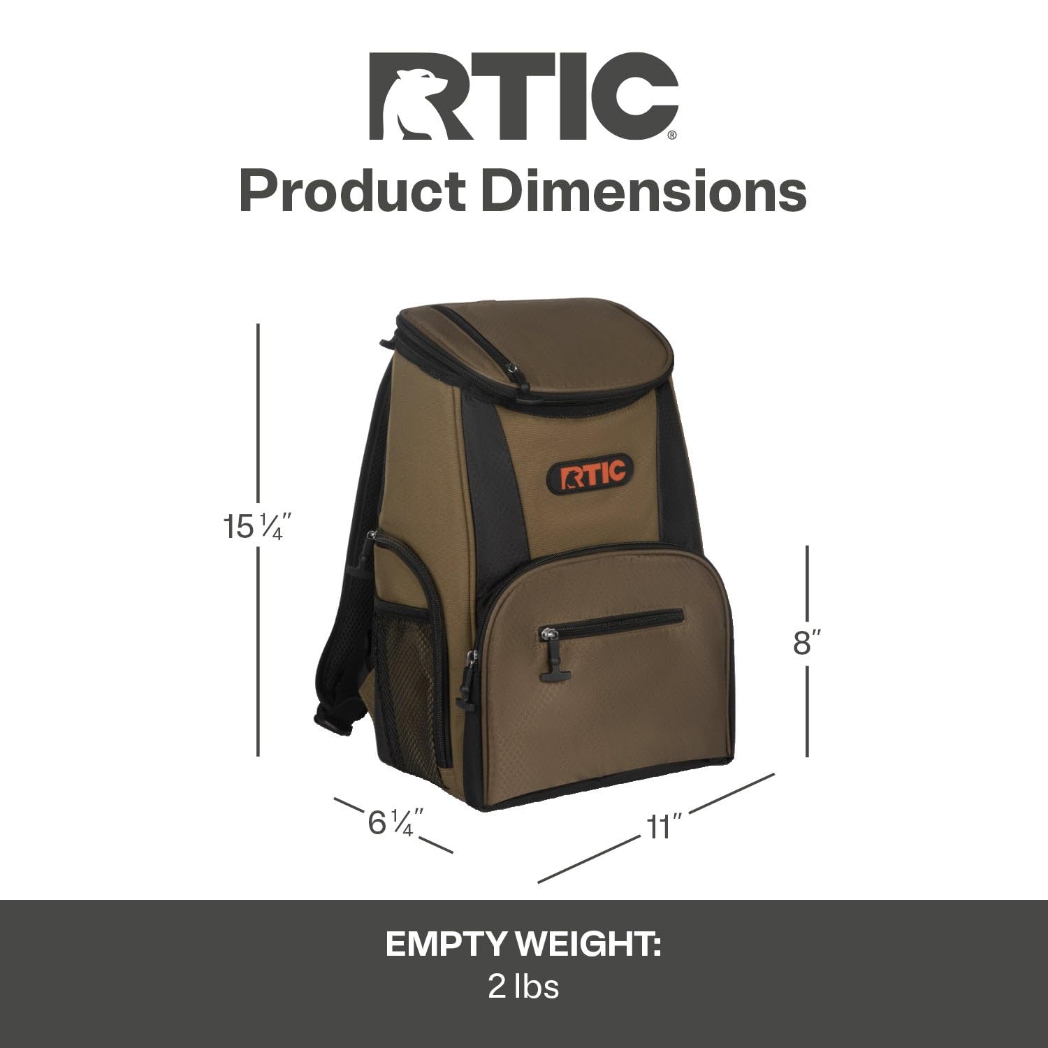 RTIC olive backpack cooler open with snacks to illustrate organized interior.