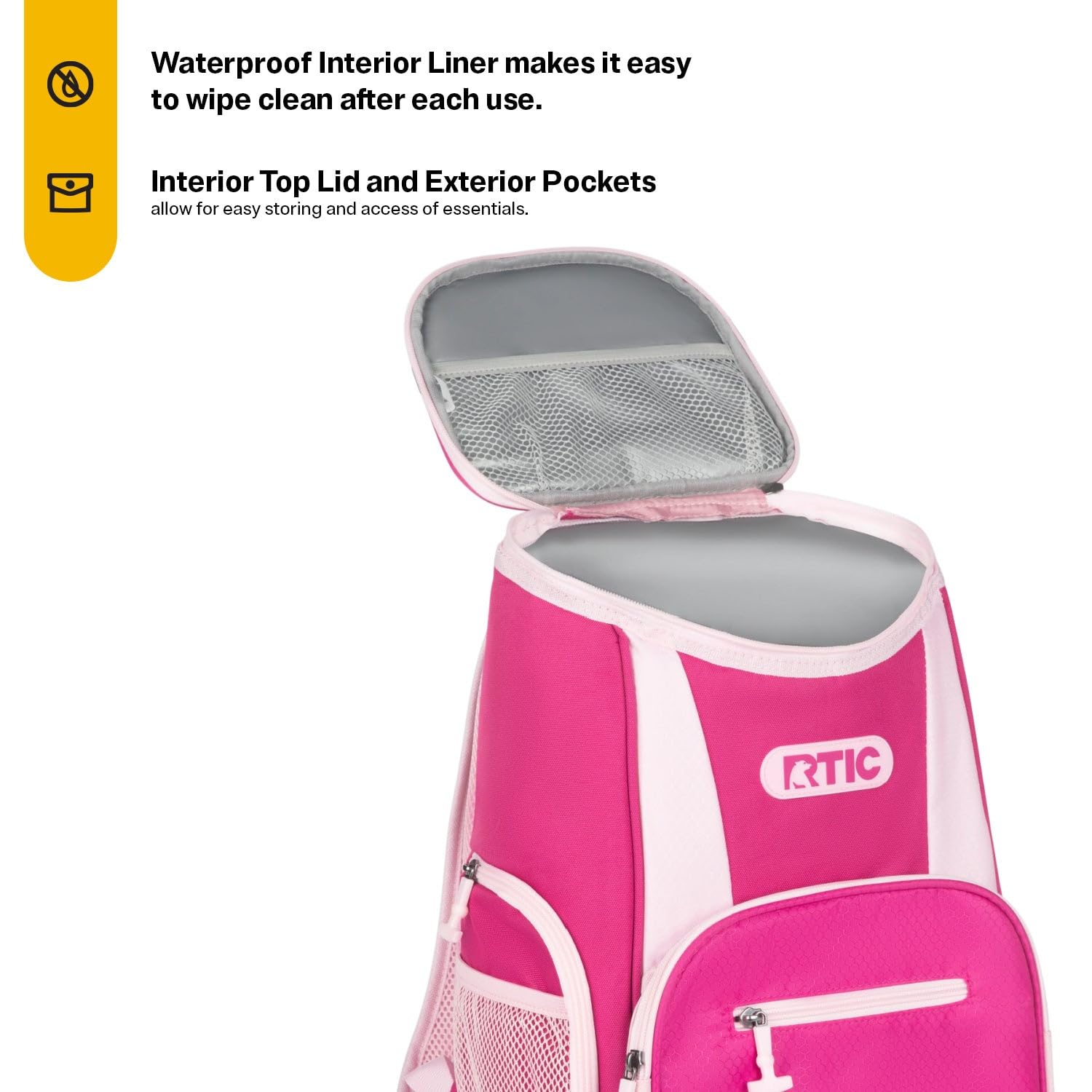 RTIC backpack cooler with adjustable shoulder strap offers comfortable day-trip portability.