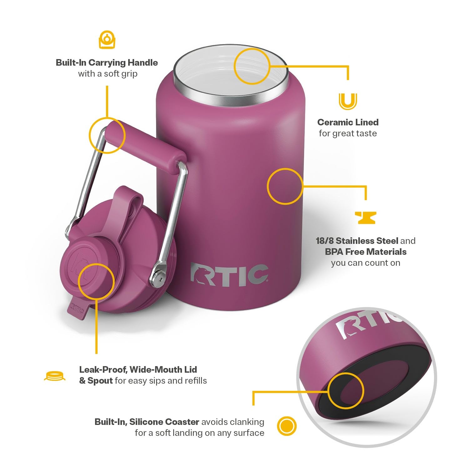 Sturdy RTIC Outback Jug in stainless steel for rugged outdoor use.