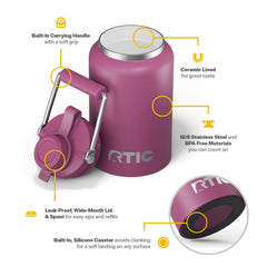 Sturdy RTIC Outback Jug in stainless steel for rugged outdoor use.