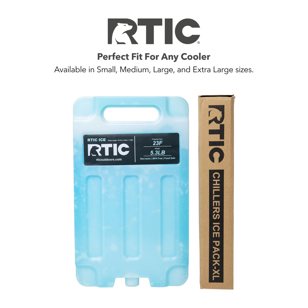 RTIC travel-friendly ice pack 2-pack fits large coolers for storage.