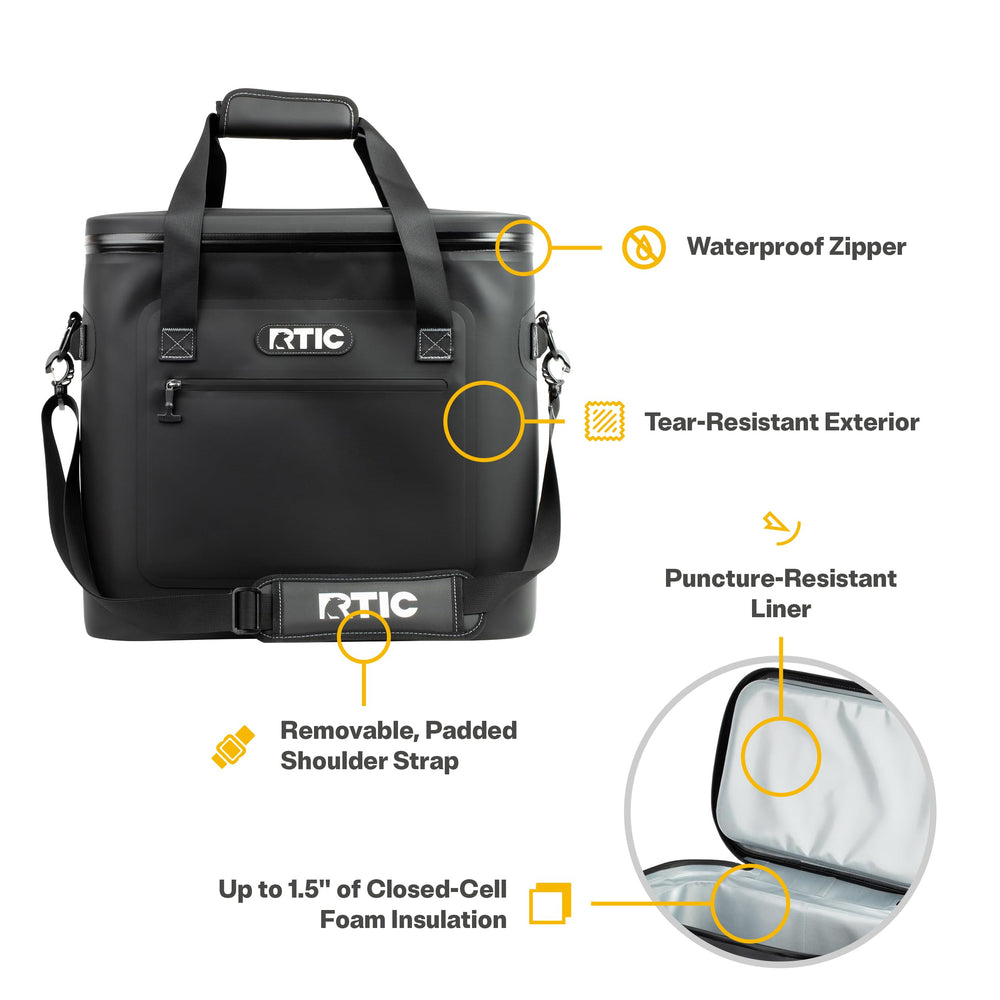 RTIC Soft Cooler 40 Can rugged nylon shell for everyday use.