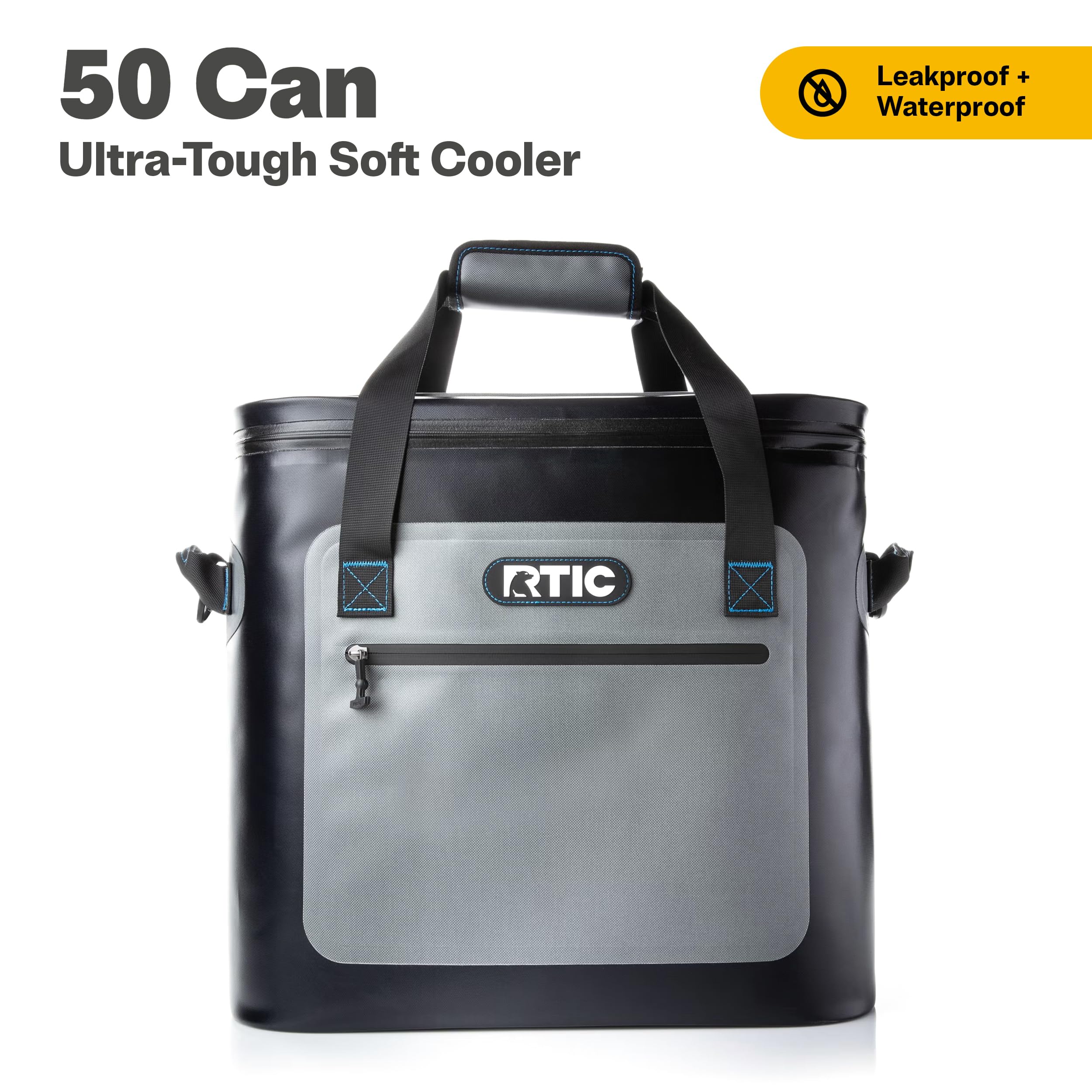 RTIC Soft Cooler 50 Can side carry demonstrates easy transport and durable nylon exterior.