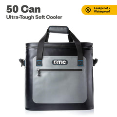RTIC Soft Cooler 50 Can side carry demonstrates easy transport and durable nylon exterior.