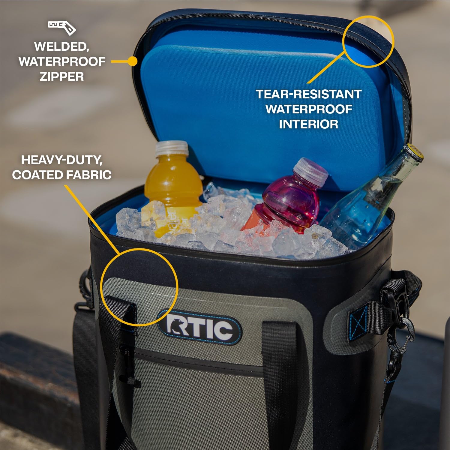 RTIC Soft Cooler nylon exterior highlights lightweight durability for adventures.