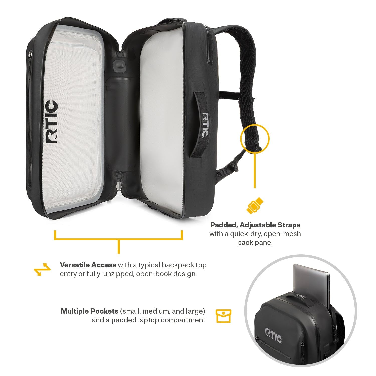 RTIC Ultra Dry Backpack ergonomic shoulder straps reduce fatigue.