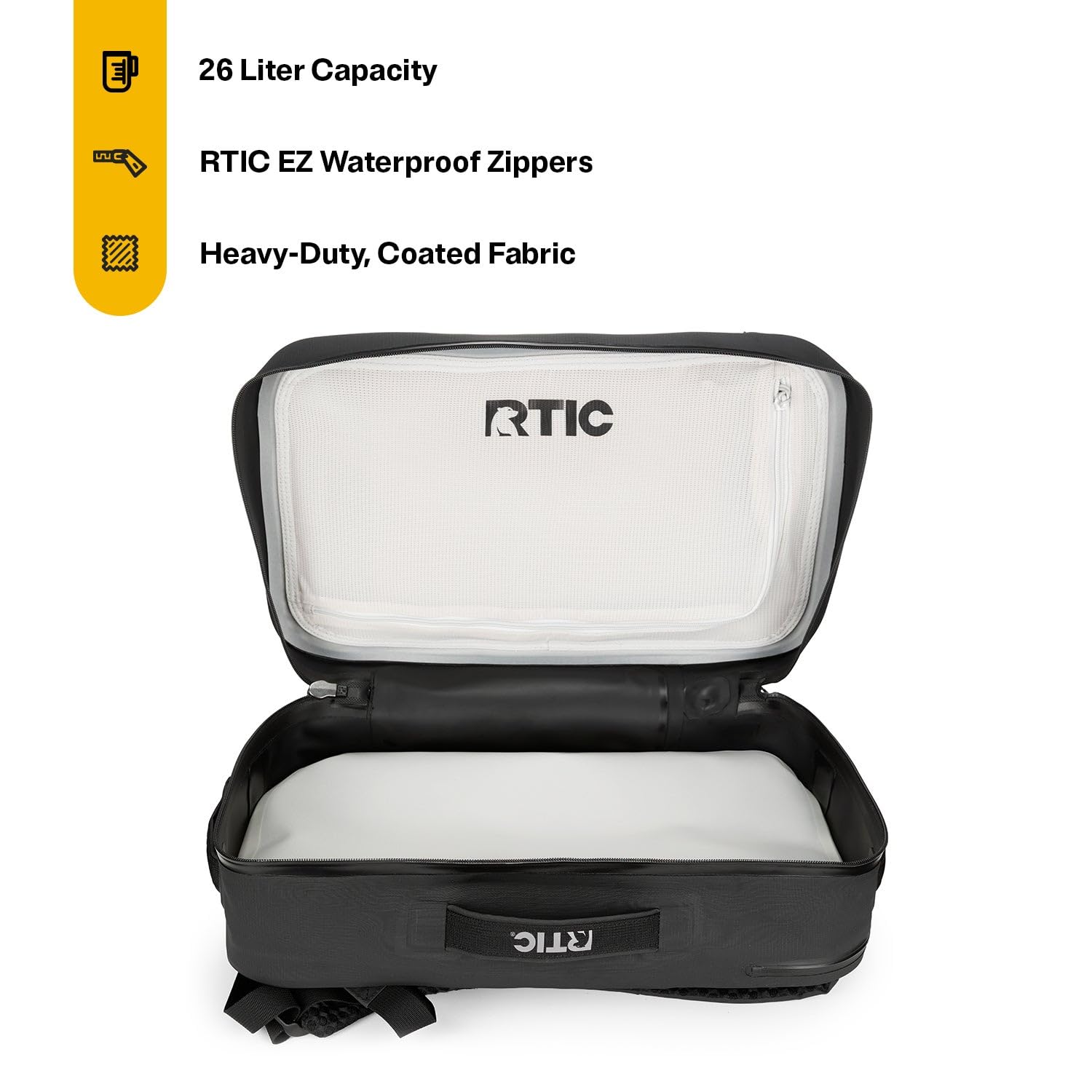 RTIC Ultra Dry Backpack open-book design for easy access.