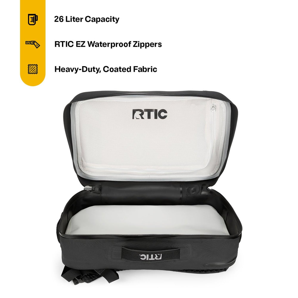 RTIC Ultra Dry Backpack open-book design for easy access.