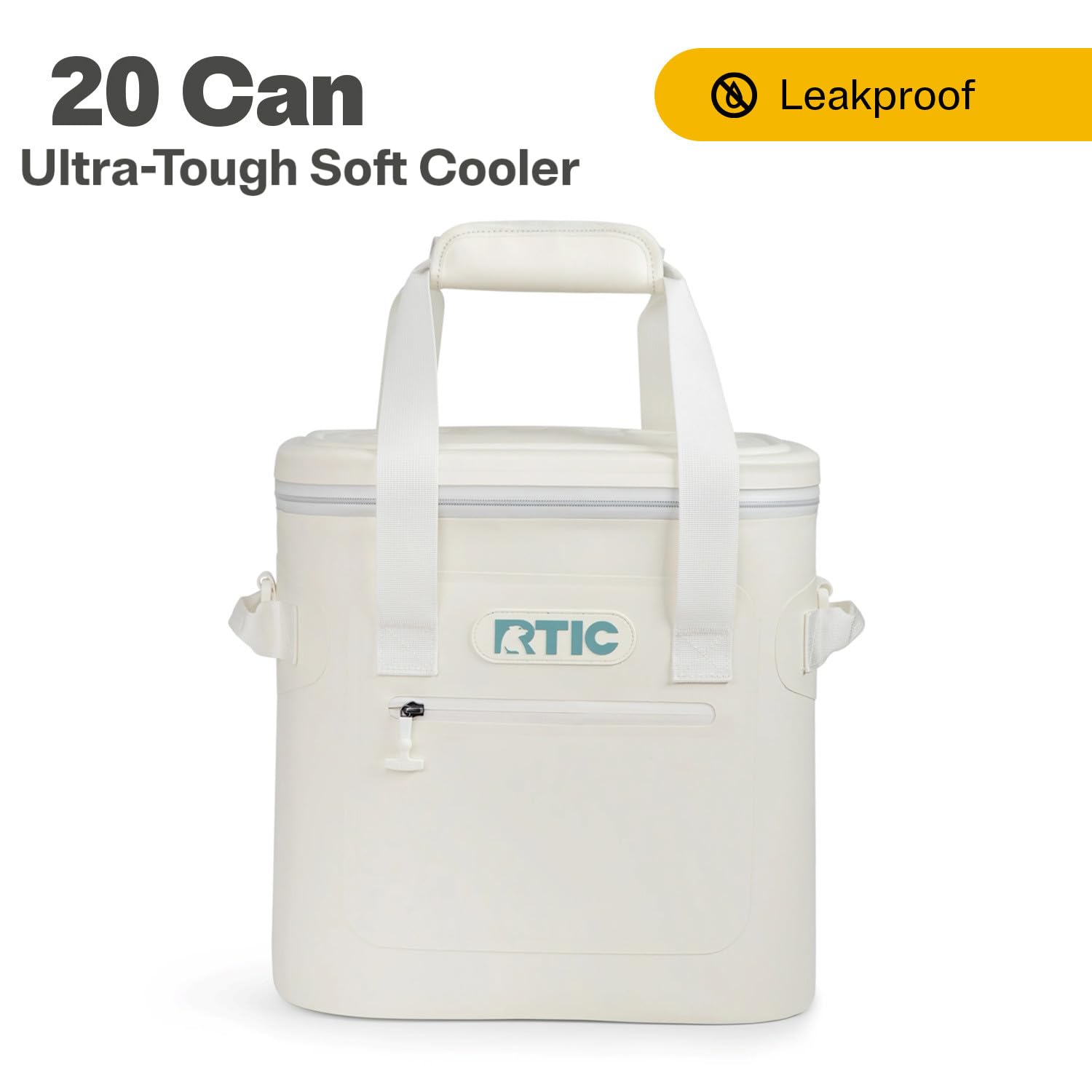 RTIC zipper detail highlights leak-proof EZ zipper for secure transport.