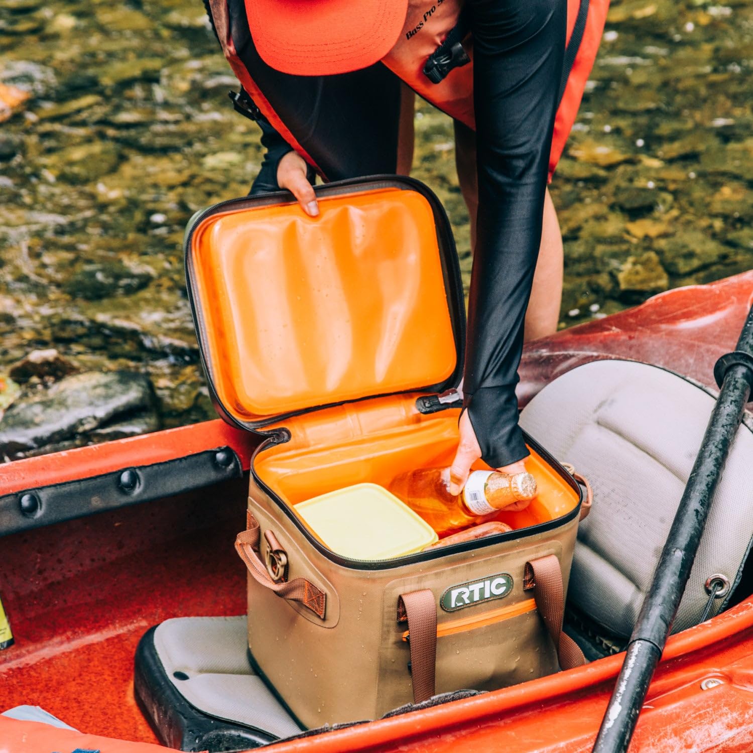 RTIC 12 Can cooler at the beach keeps drinks cool and accessible