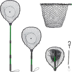 Rubber fishing net with telescoping aluminum handle extended