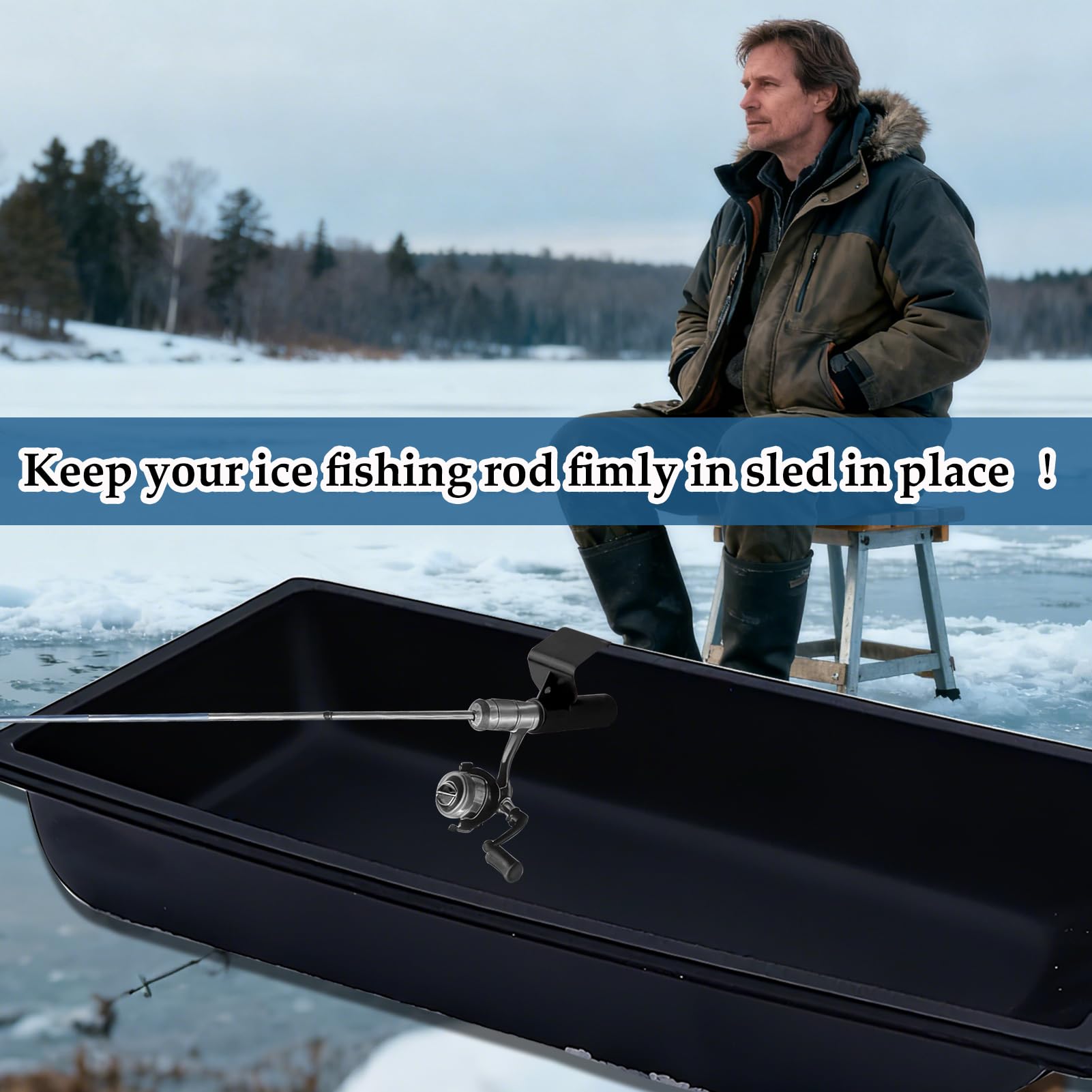 Lightweight, durable black plastic rod holder for ice fishing