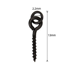 Close-up of bait screws with rings in black