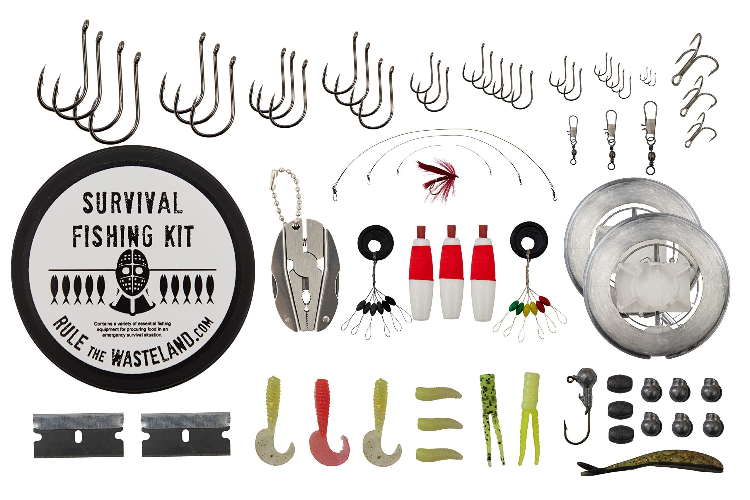 Rule the Wasteland Deluxe Survival Fishing Kit tin closeup — secure storage for on-the-go survival