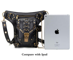 Rullar retro punk bag configured for leg-strap setup during outdoor activity