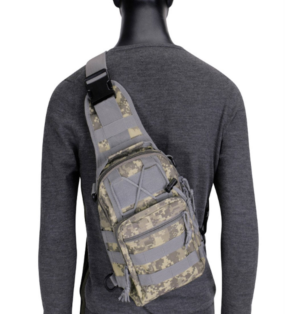 Rullar sling bag middle pocket; room for phone, power bank, chargers during hikes.