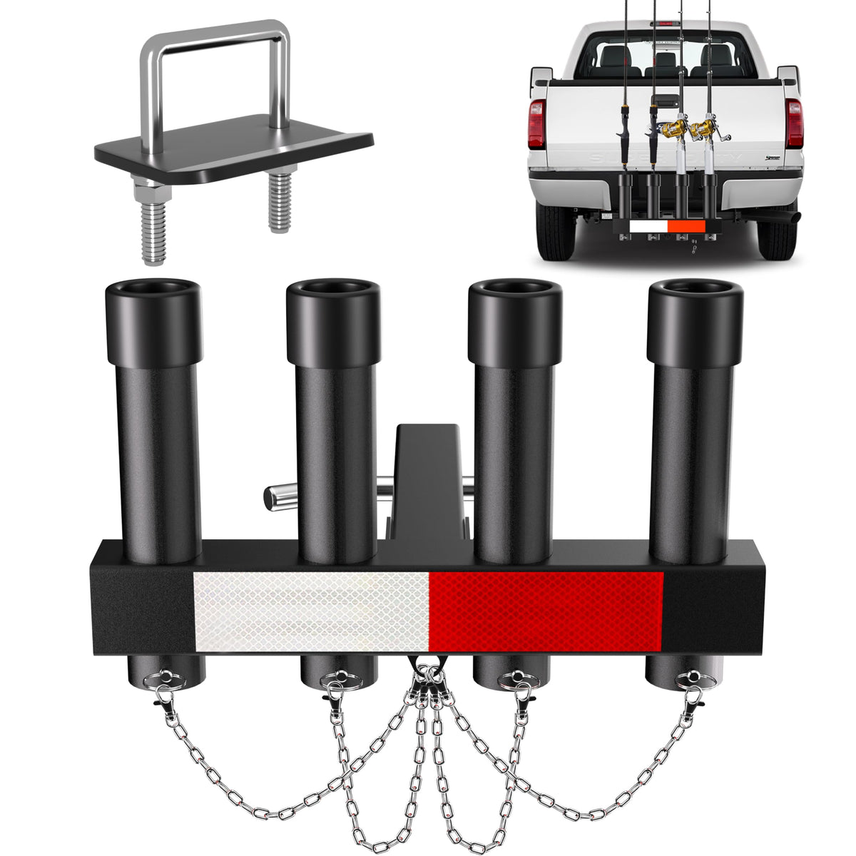 Rumoid hitch fishing rod holder mounted on a 2-inch receiver hitch