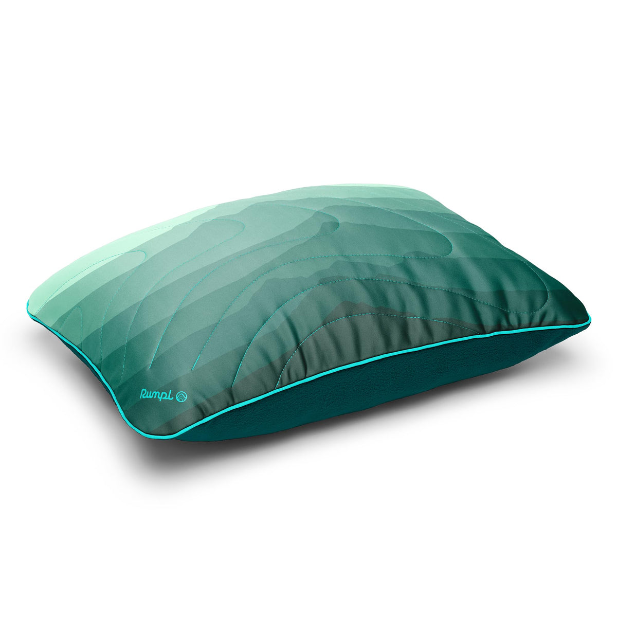 Rumpl adjustable camp pillow front view in Cascade Fade for full-size outdoor comfort