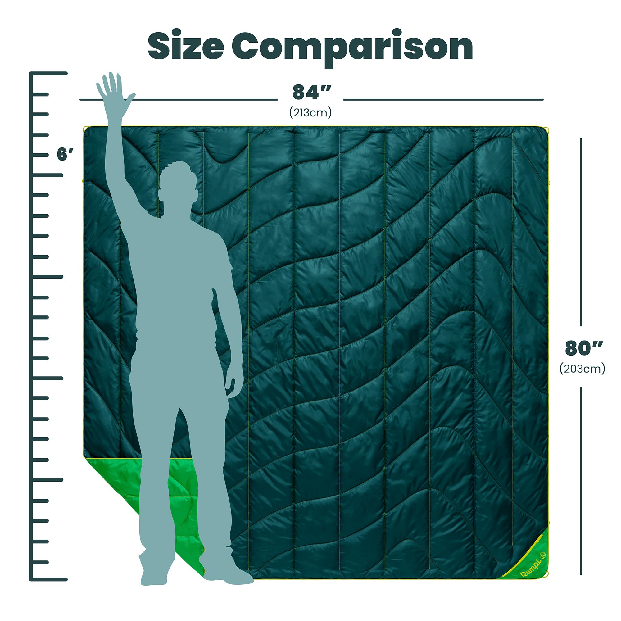 Rumpl Backcountry Puffy Blanket Sea Moss packed roll-top for easy transport