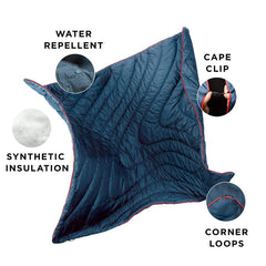 The Rumpl Original Puffy 2P blanket with Cape Clip provides hands-free warmth.