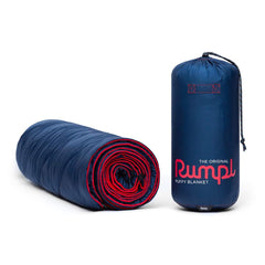 The Rumpl Original Puffy 2P blanket laid flat, showing 80 by 84 inches of warmth.