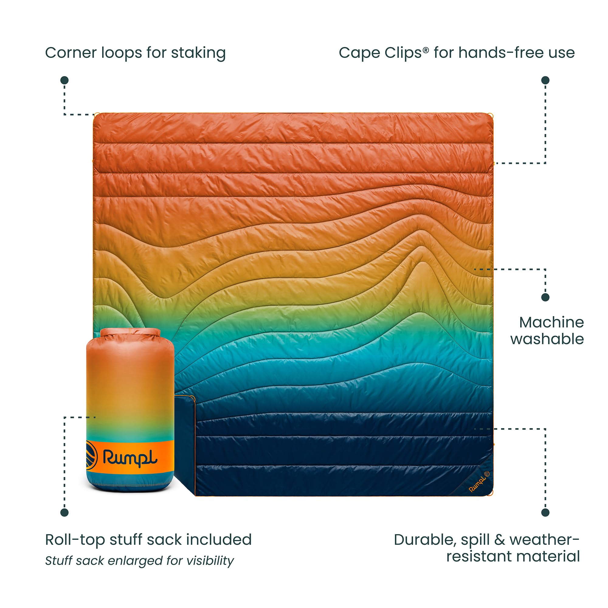 Rumpl Original Puffy Blanket made with 100% recycled materials and eco-friendly warmth.