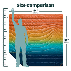 Rumpl Cape Clip feature on the Puffy Blanket for hands-free warmth outdoors.