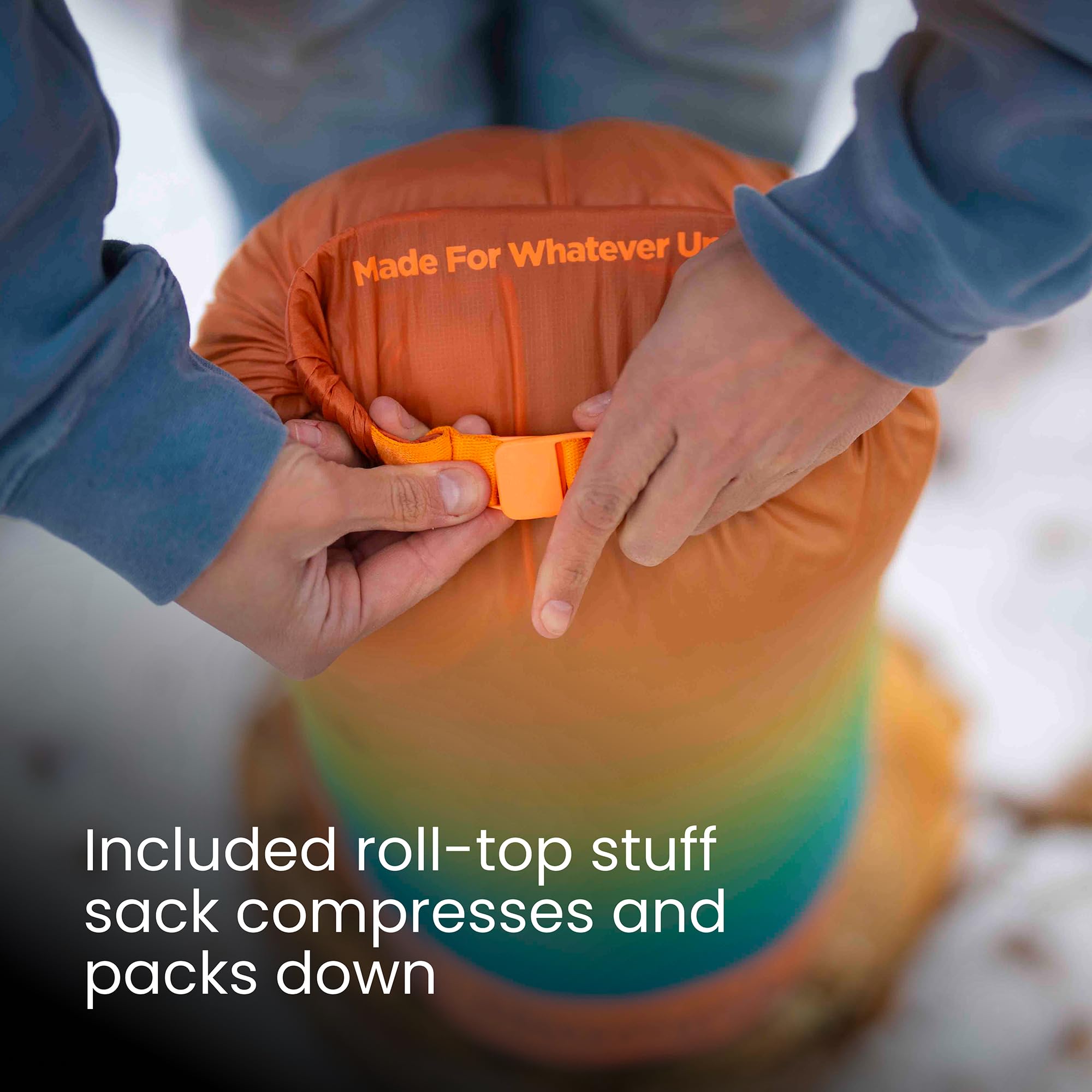 Rumpl Original Puffy Blanket made from 60 recycled bottles, eco-friendly warmth.