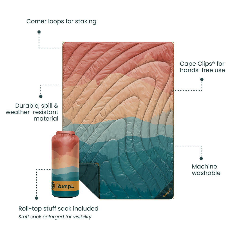 Rumpl Original Puffy Blanket RenewaLoft insulation close-up highlighting warm performance.