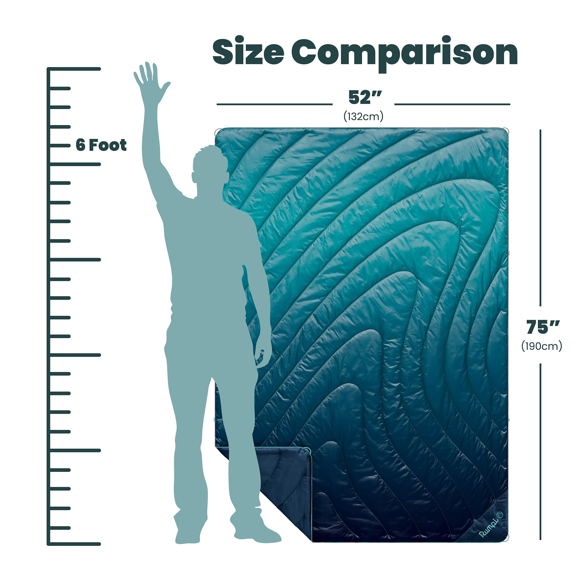 Rumpl Original Puffy Blanket packed in roll-top stuff sack for easy portability