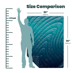 Rumpl Original Puffy Blanket packed in roll-top stuff sack for easy portability