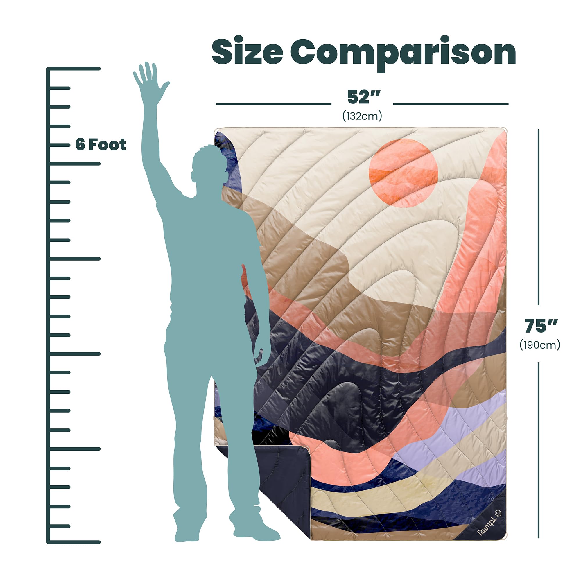 Rumpl Original Puffy Blanket Valley Dawn hands-free Cape Clip use on chilly evenings.