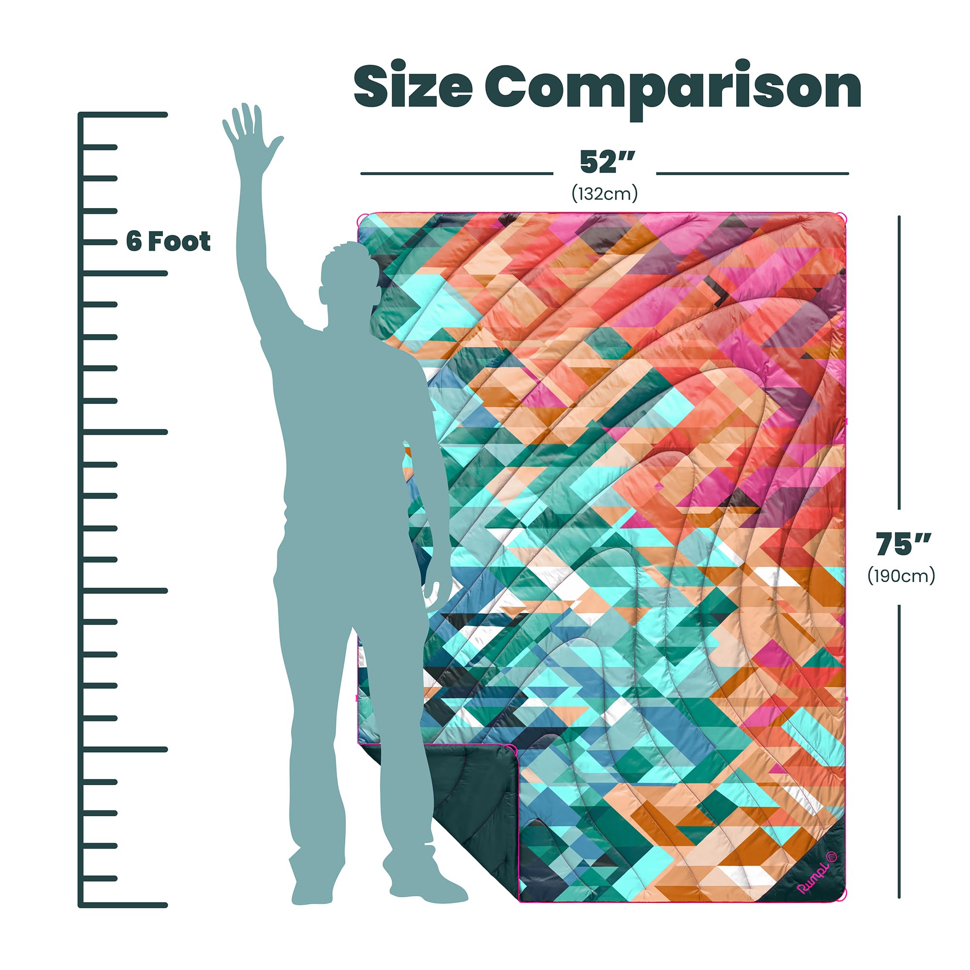 Rumpl Original Puffy Blanket fabric close-up highlights PFAS-free water-repellent finish.