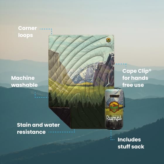 Rumpl Original Puffy Yosemite blanket packable compact for backpacking or car camping.