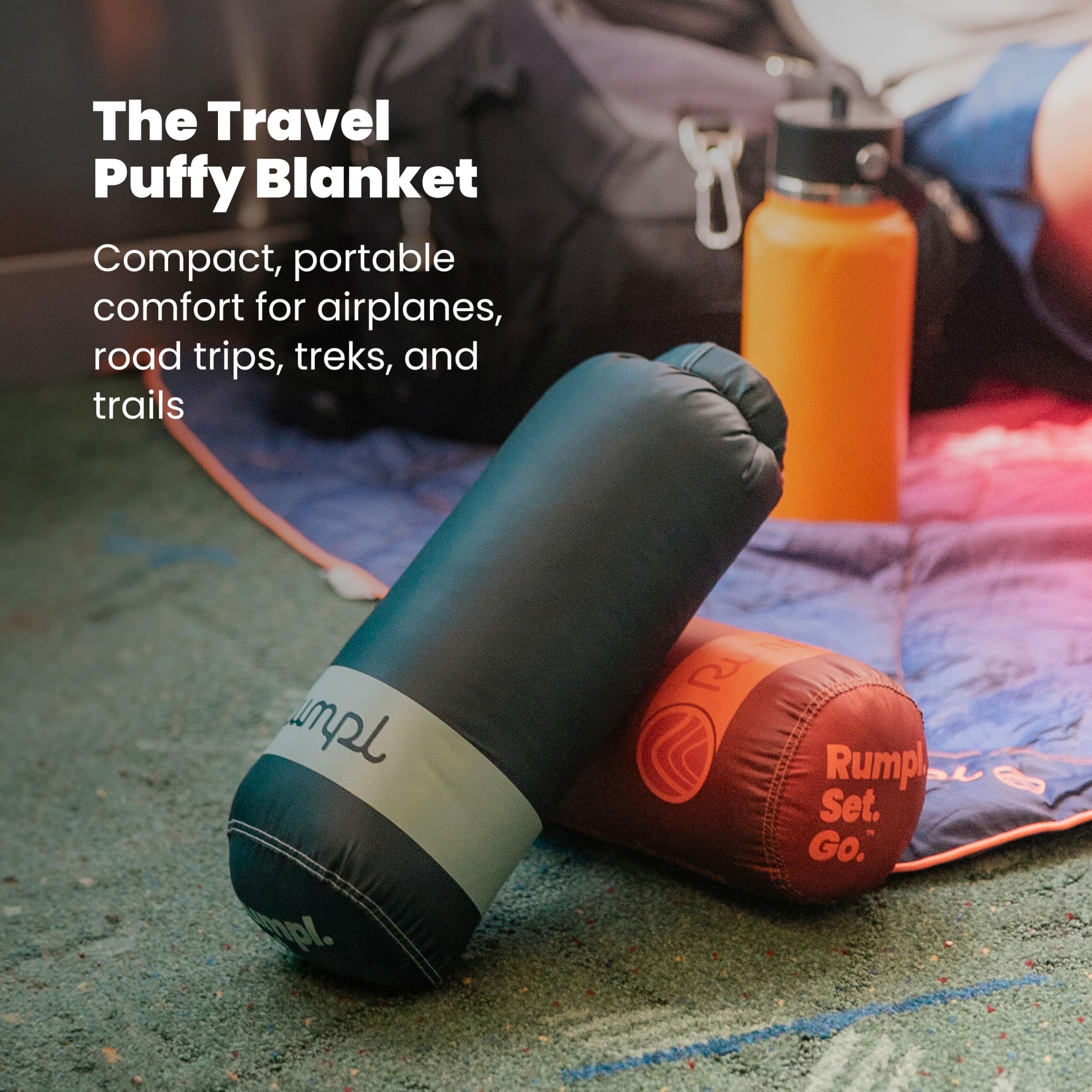 Rumpl Travel Puffy Blanket Nanoloft close-up shows plush warmth