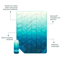 Rumpl Travel Puffy Blanket with recycled shell demonstrates eco-friendly materials
