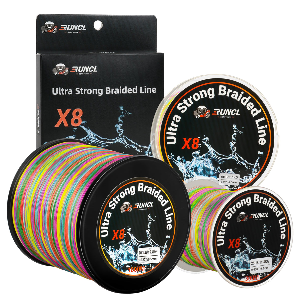 RUNCL braided line 8-strand close-up showing smooth casting capability.