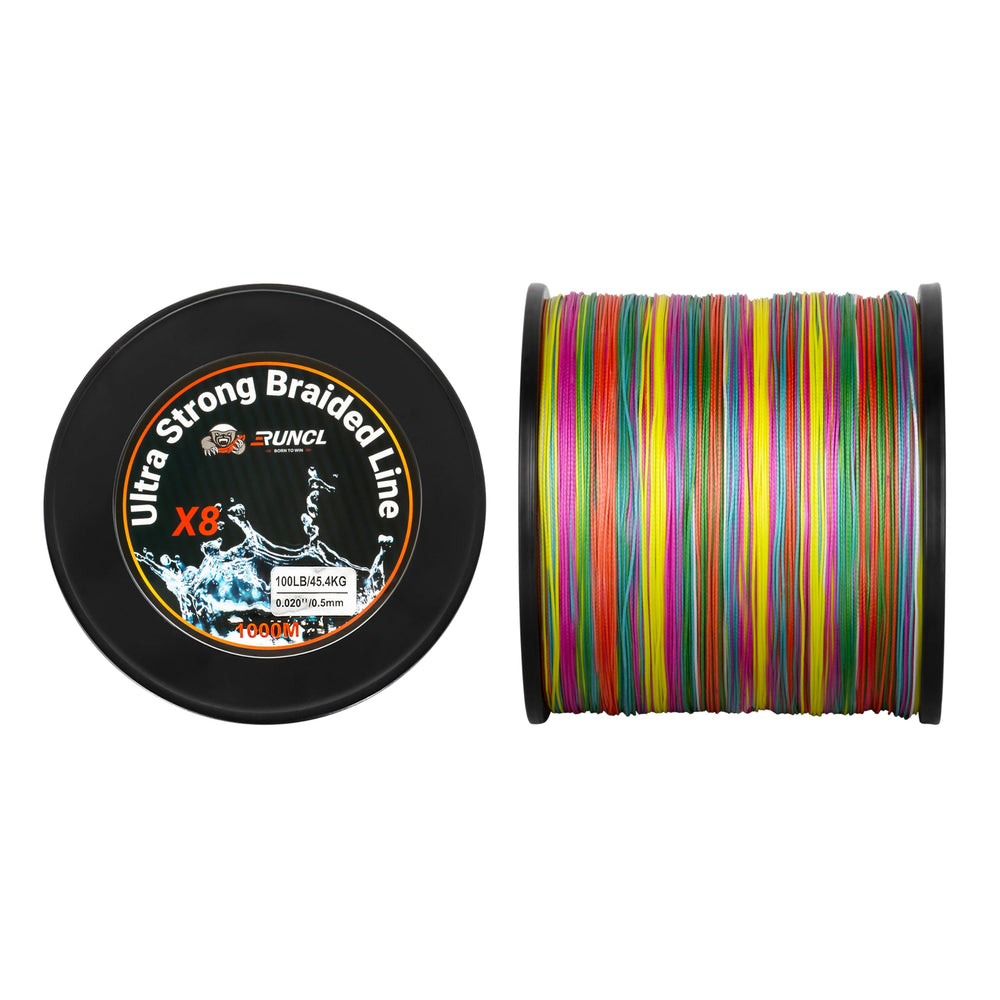 RUNCL smaller-diameter braided line close-up indicating higher reel capacity.