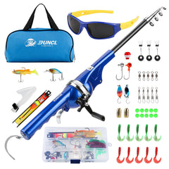 RUNCL Kids Fishing Pole Blue folded-rod portable design for easy trips.
