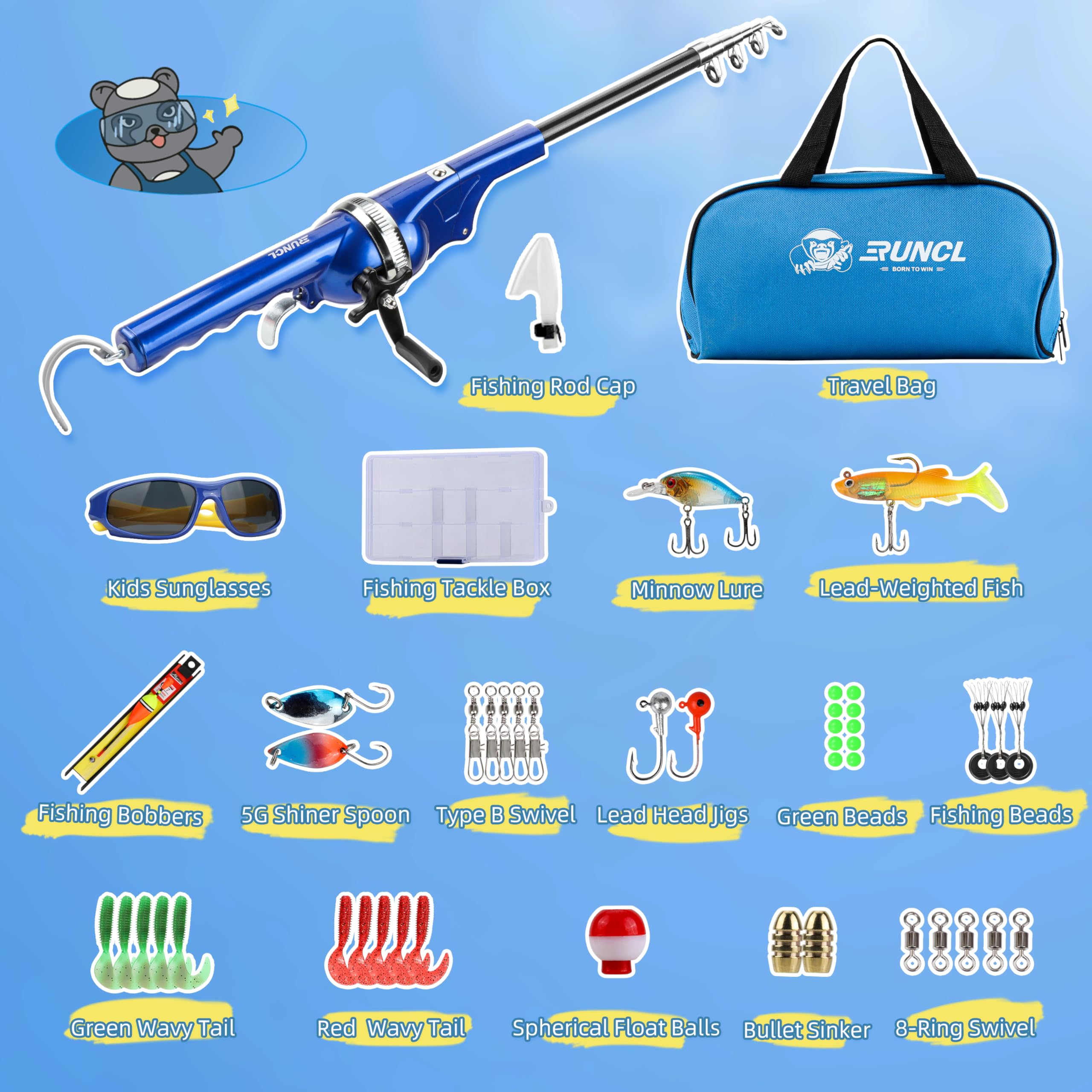 RUNCL Portable folding rod kit enables on-the-go family fishing adventures.