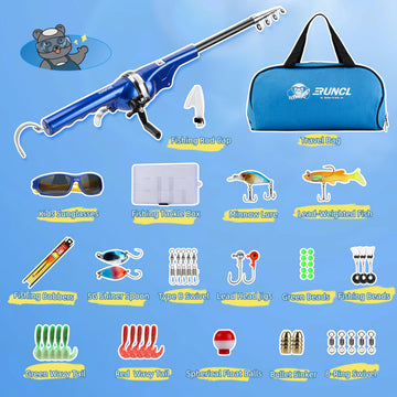 RUNCL Portable folding rod kit enables on-the-go family fishing adventures.
