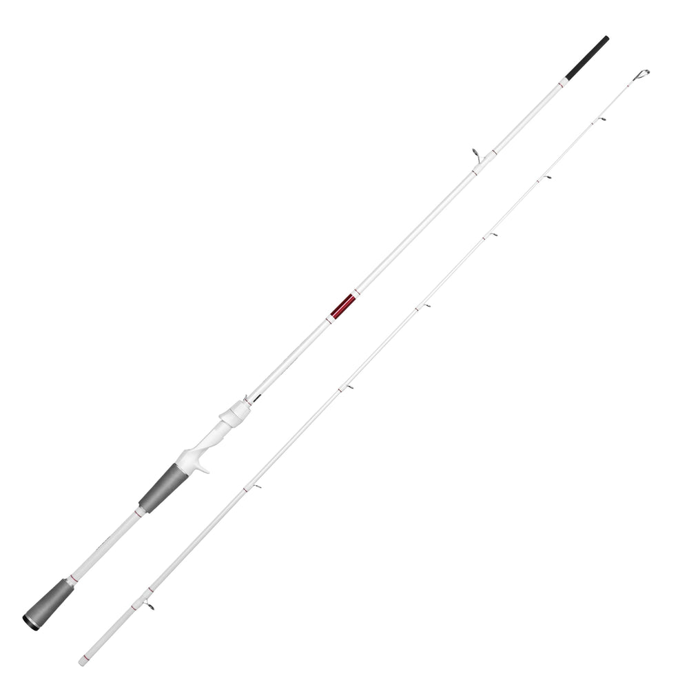 RUNCL Rod Master casting rod red-white matte front view highlighting bold styling and sensitivity.