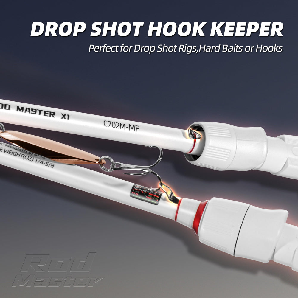 RUNCL Rod Master red-white matte carbon-fiber rod delivers heightened sensitivity.