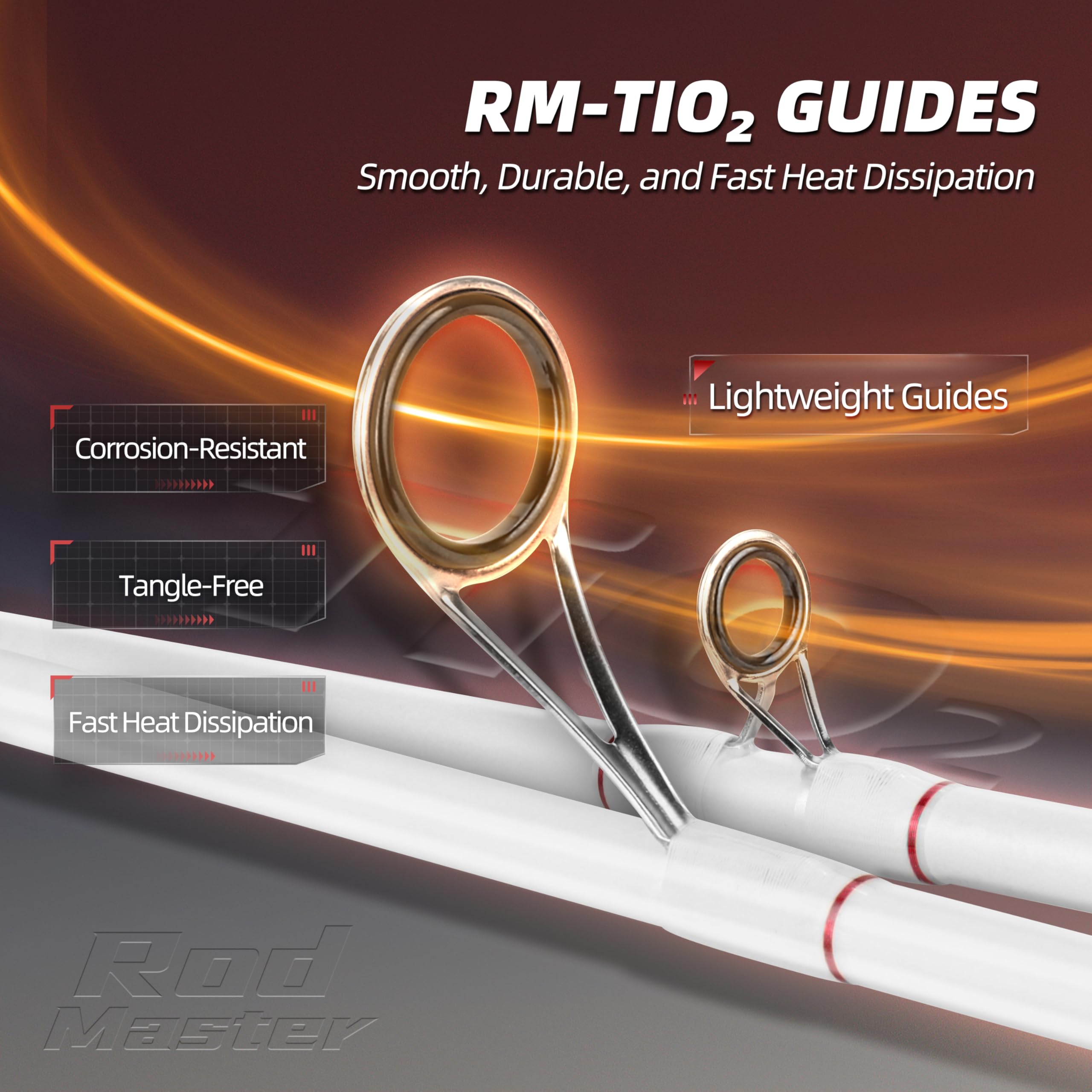 RUNCL Rod Master red-white matte grip highlights slip-resistant control on rough water.
