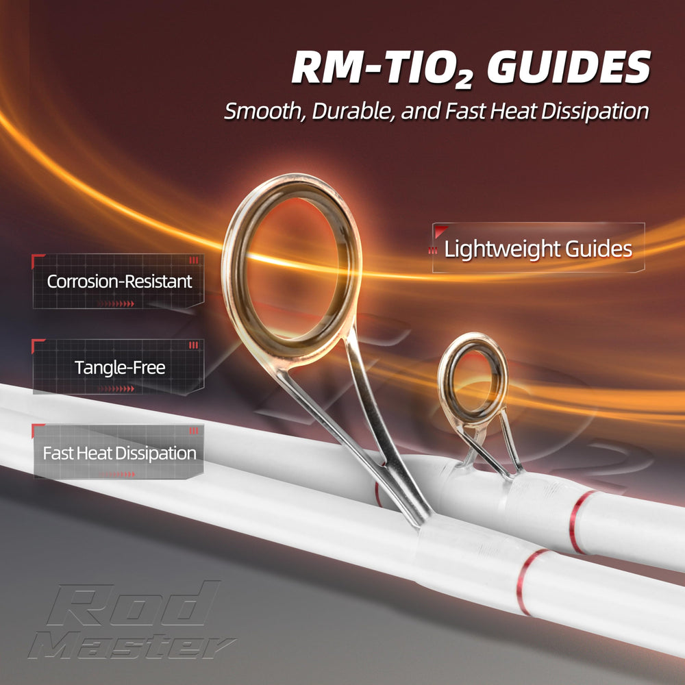 RUNCL Rod Master red-white matte grip highlights slip-resistant control on rough water.