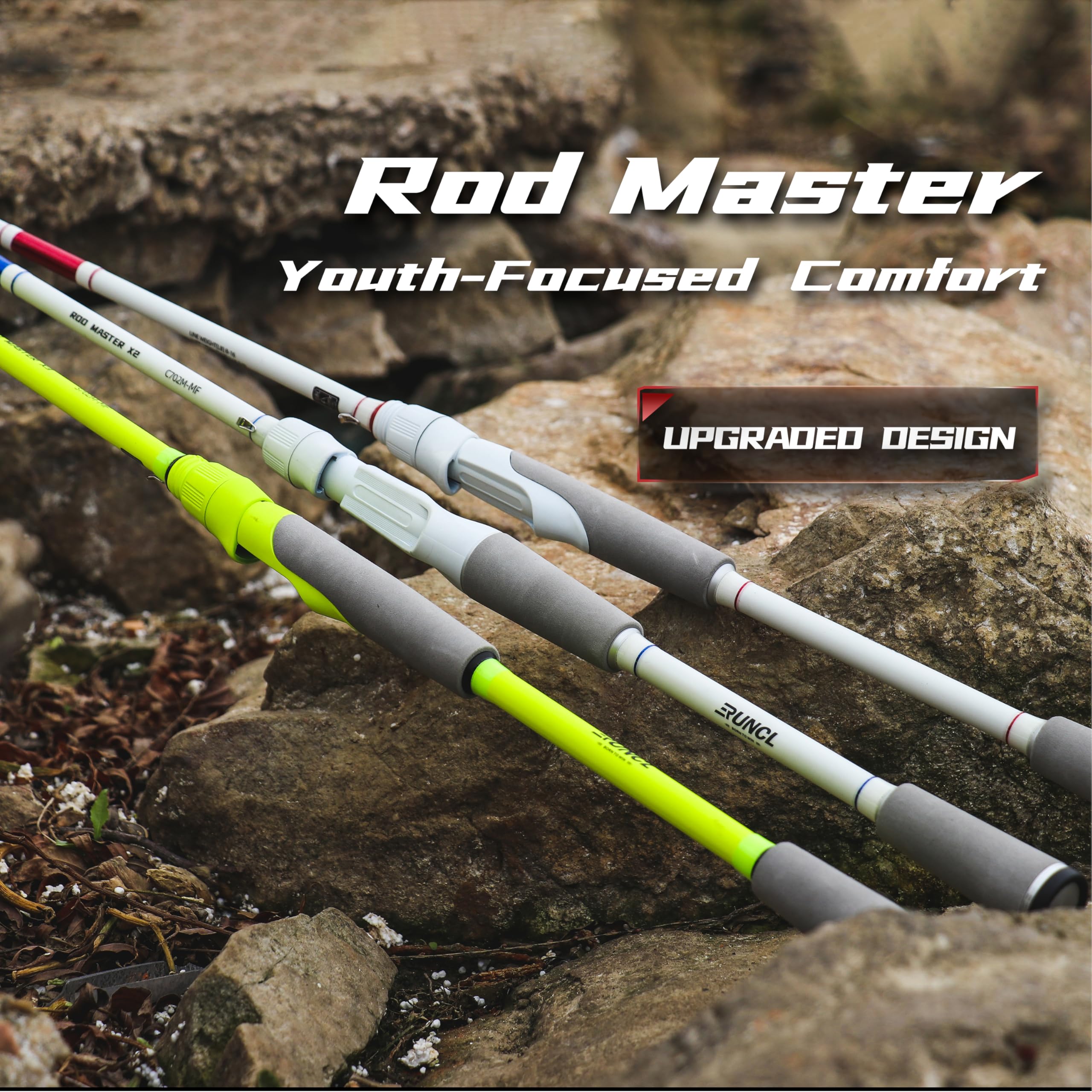 RUNCL Rod Master red-white matte on-water usage shows versatile freshwater and saltwater casting.